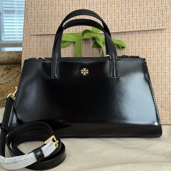 New Tory Burch EMERSON PATENT MINI TOTE Black - Picture 1 of 8